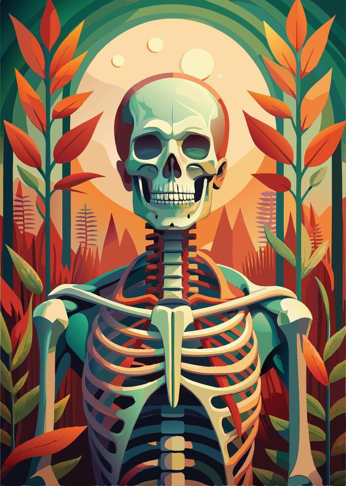 art of Human skeleton drawing Abstract minimal flat art vector