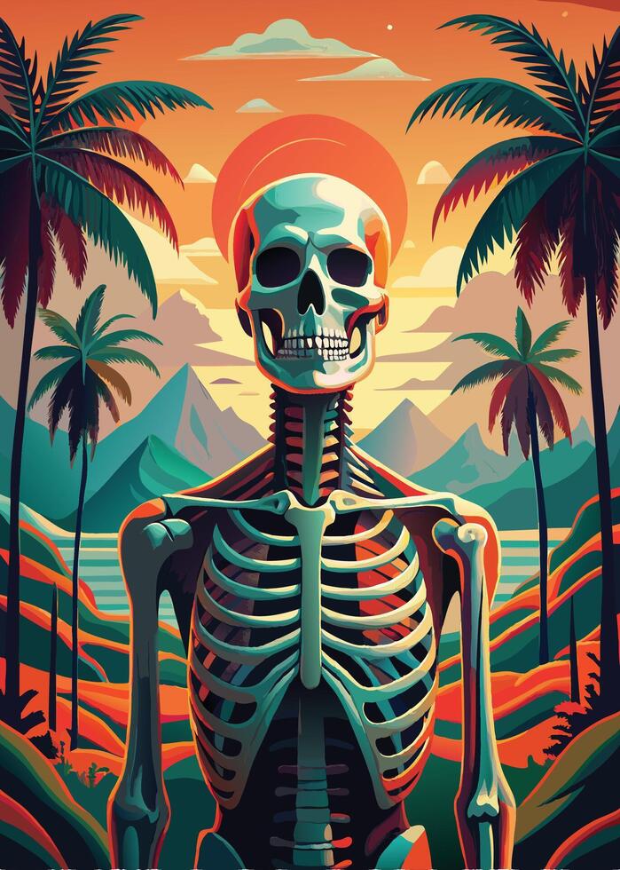 art of Human skeleton drawing Abstract minimal flat art vector