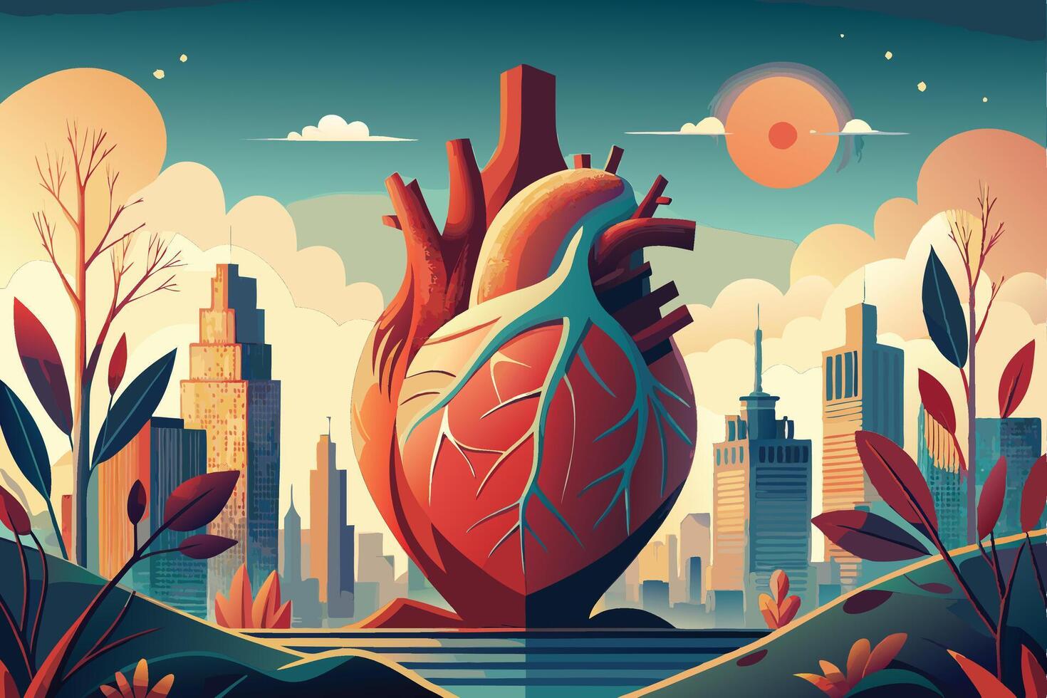 art of Human heart drawing Abstract minimal flat art vector