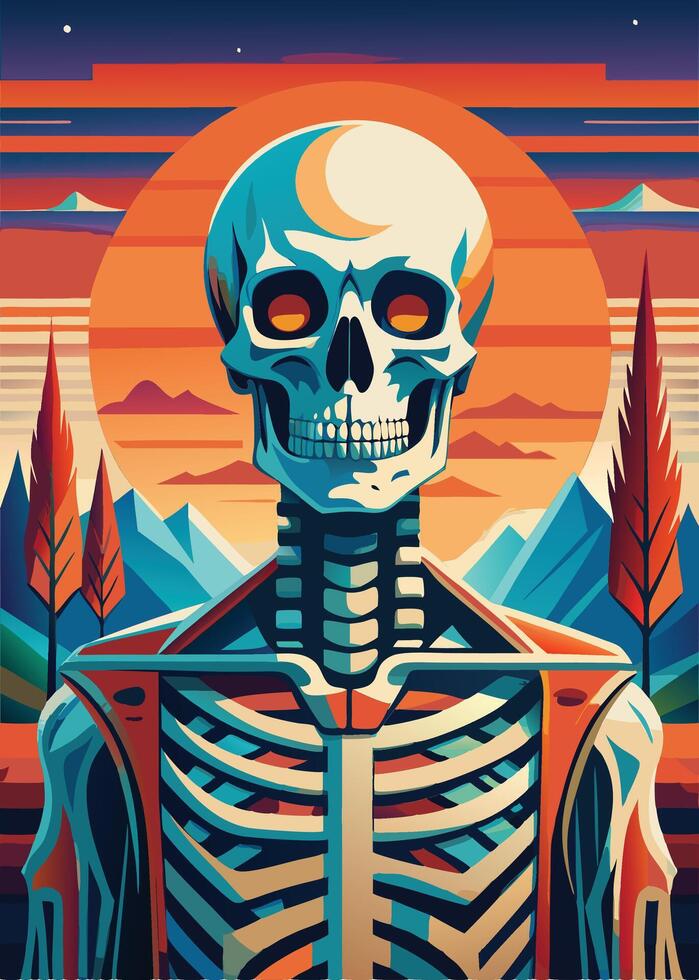 art of Human skeleton drawing Abstract minimal flat art vector