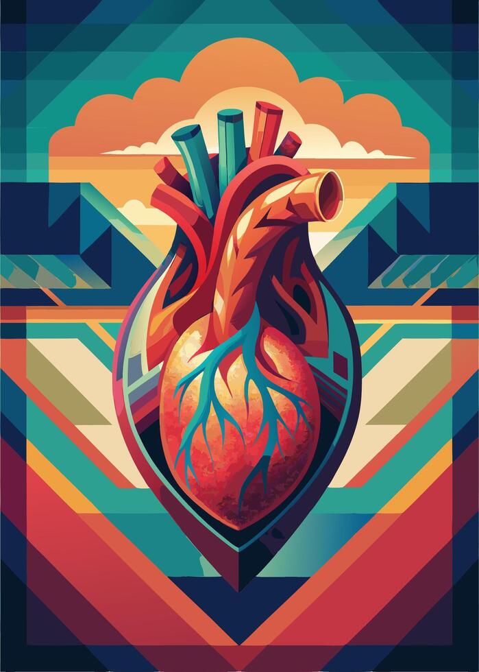 art of Human heart drawing Abstract minimal flat art vector