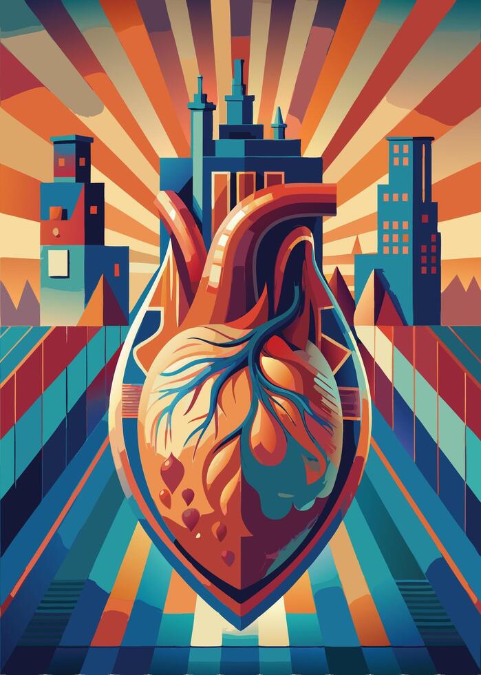 art of Human heart drawing Abstract minimal flat art vector