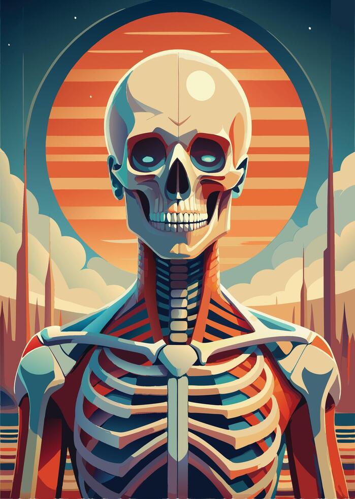 art of Human skeleton drawing Abstract minimal flat art vector
