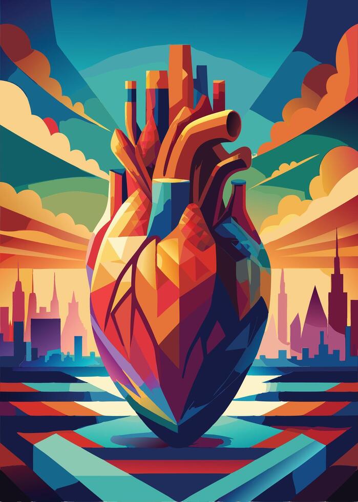 art of Human heart drawing Abstract minimal flat art vector