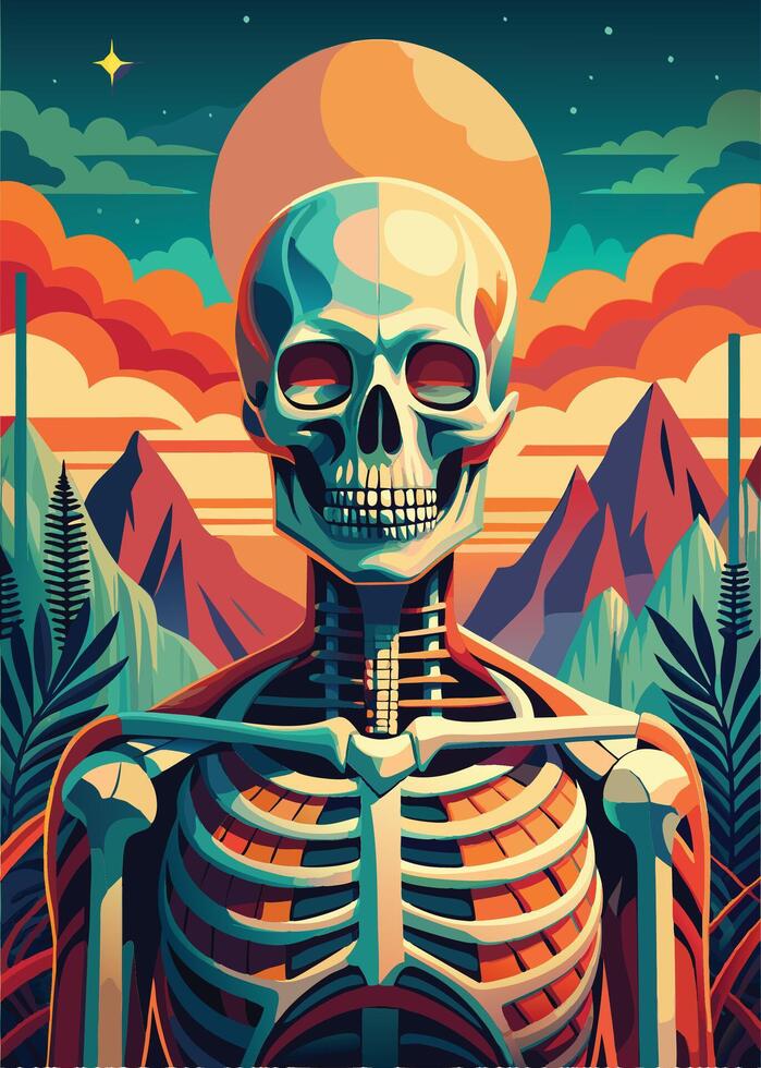 art of Human skeleton drawing Abstract minimal flat art vector