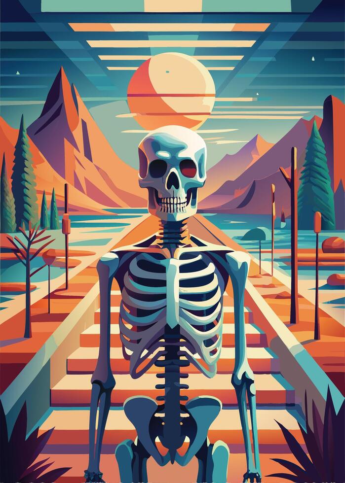 art of Human skeleton drawing Abstract minimal flat art vector