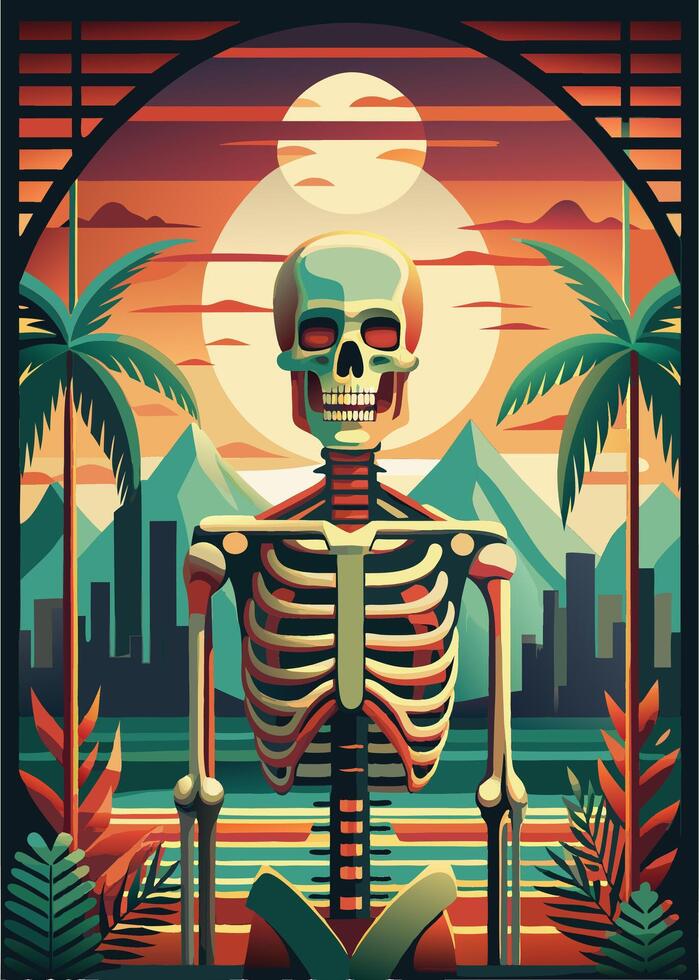 art of Human skeleton drawing Abstract minimal flat art vector