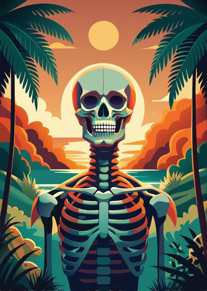 art of Human skeleton drawing Abstract minimal flat art vector