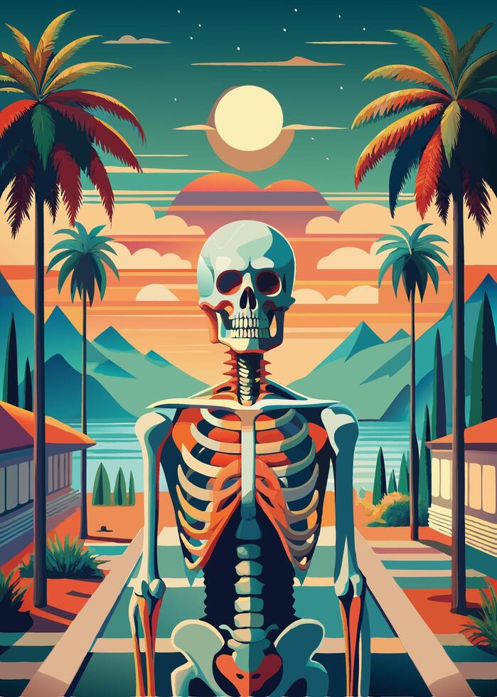 art of Human skeleton drawing Abstract minimal flat art vector