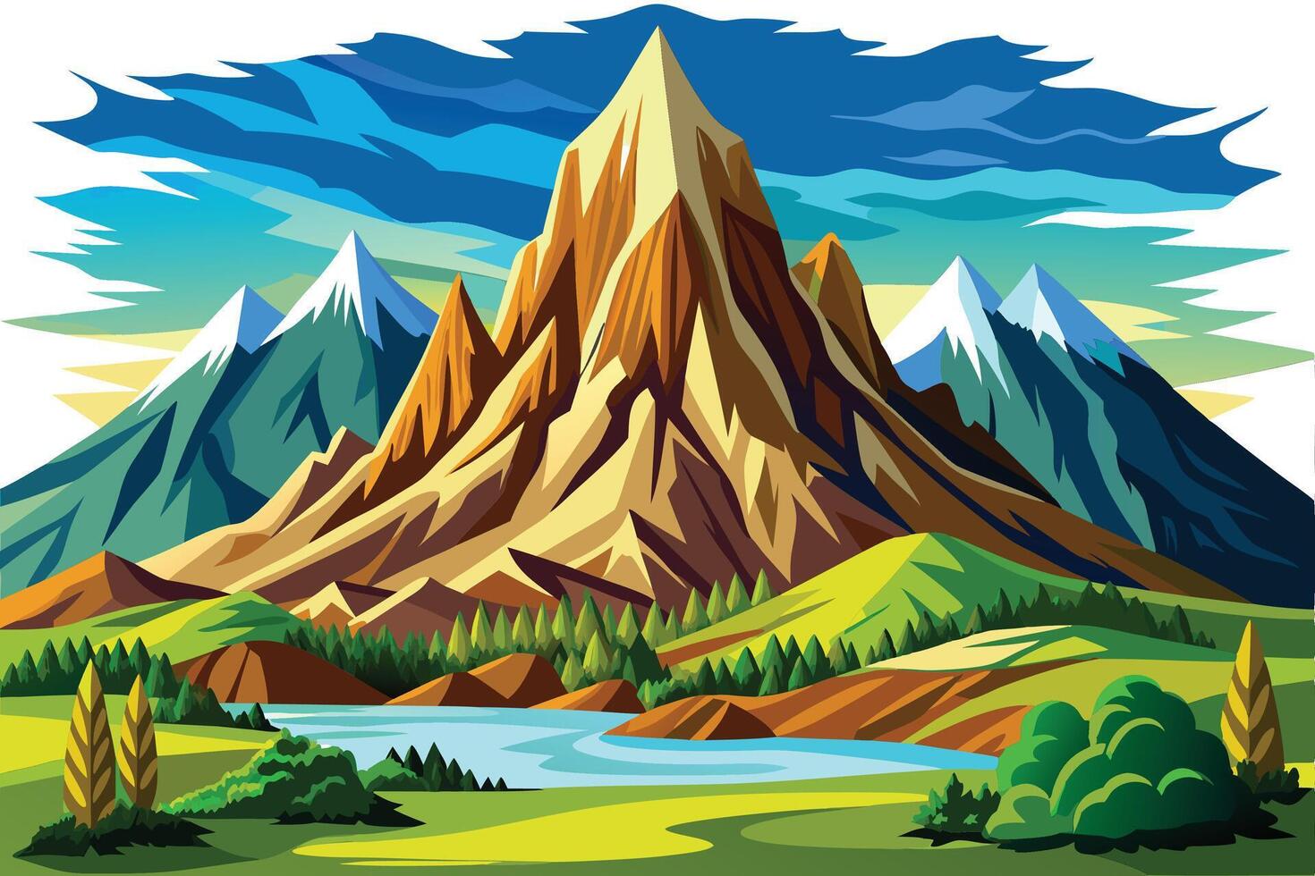 Abstract minimal mountain flat art vector