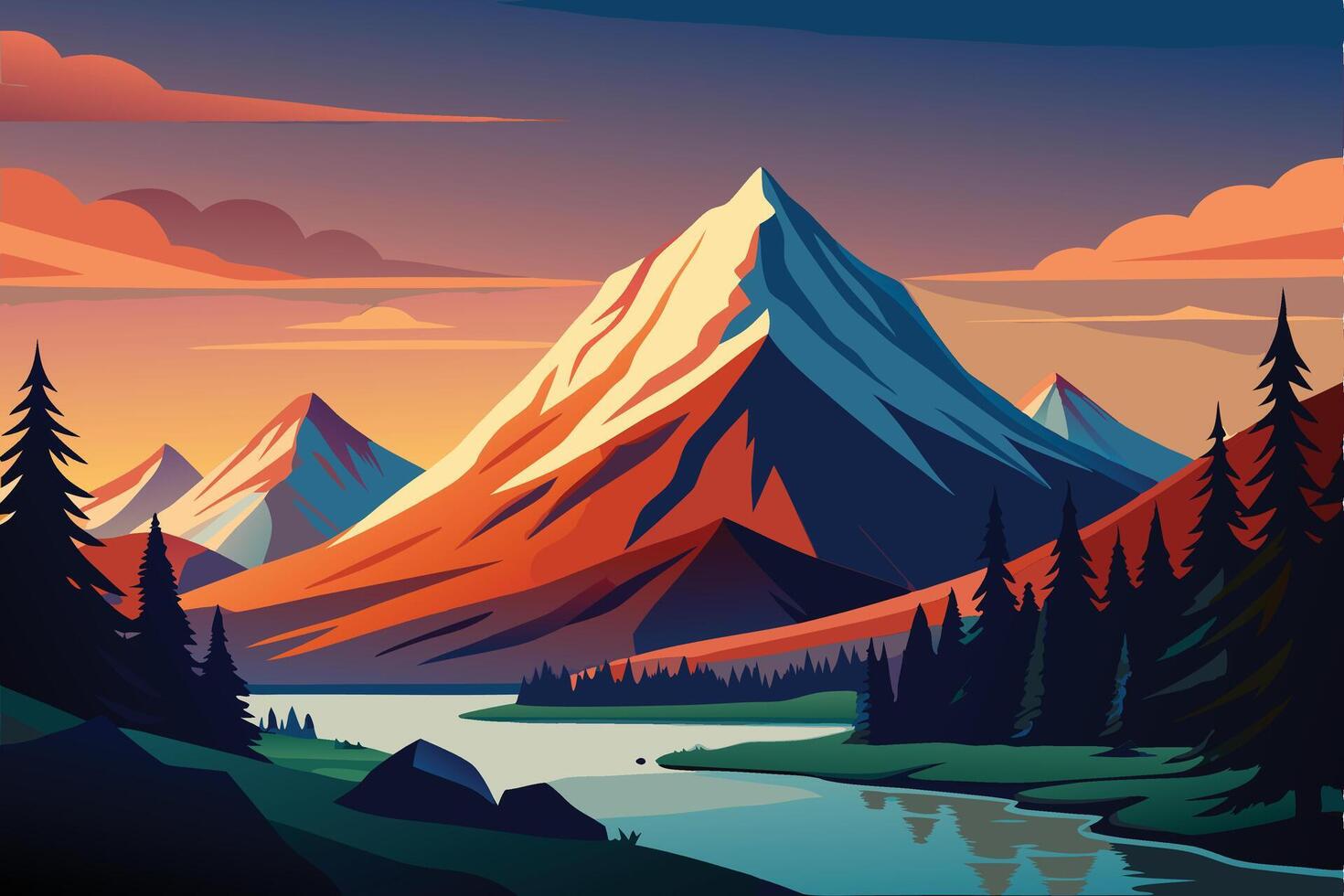 Abstract minimal mountain flat art vector