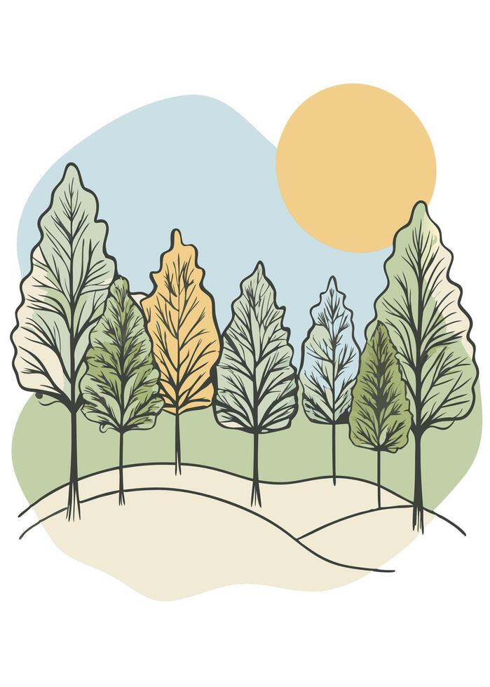 One line art of Tree drawing Abstract minimal continuous line art wall decor vector