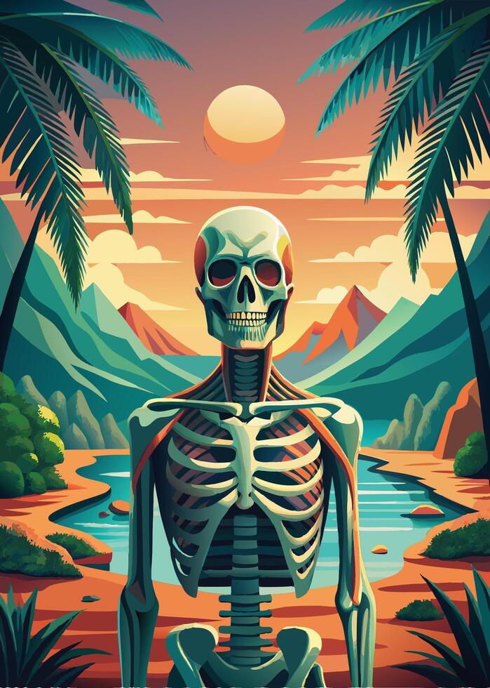 art of Human skeleton drawing Abstract minimal flat art vector