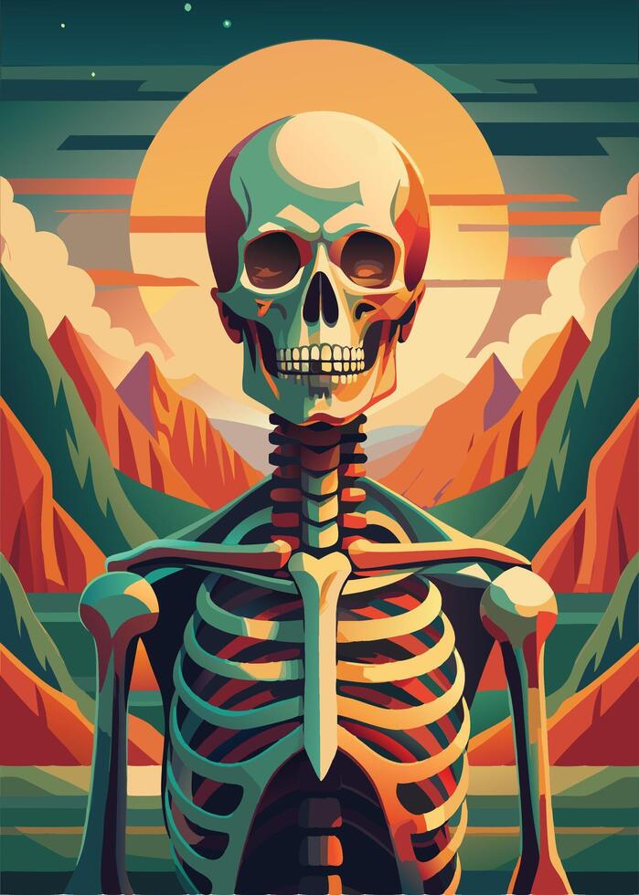 art of Human skeleton drawing Abstract minimal flat art vector