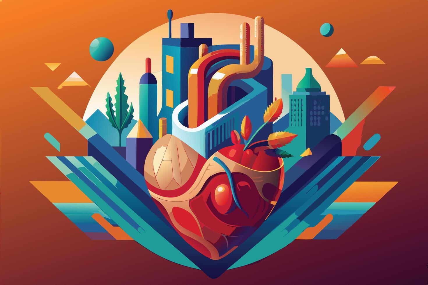 art of Human heart drawing Abstract minimal flat art vector