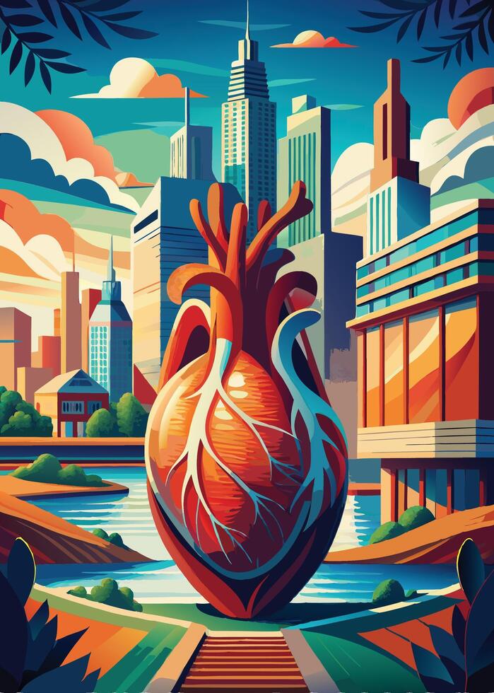 art of Human heart drawing Abstract minimal flat art vector