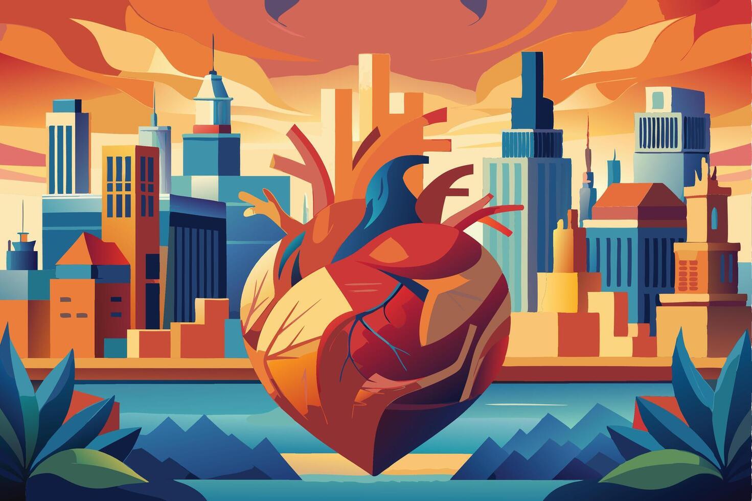 art of Human heart drawing Abstract minimal flat art vector