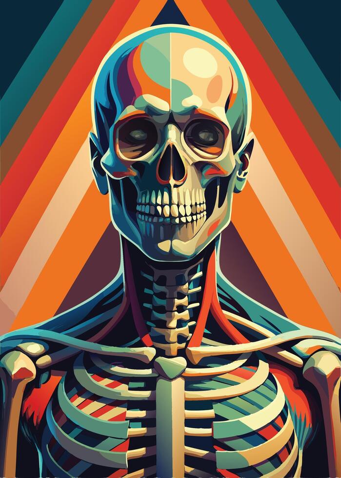 art of Human skeleton drawing Abstract minimal flat art vector