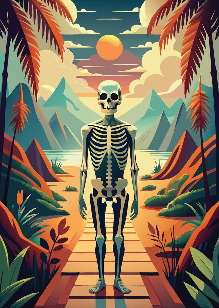 art of Human skeleton drawing Abstract minimal flat art vector