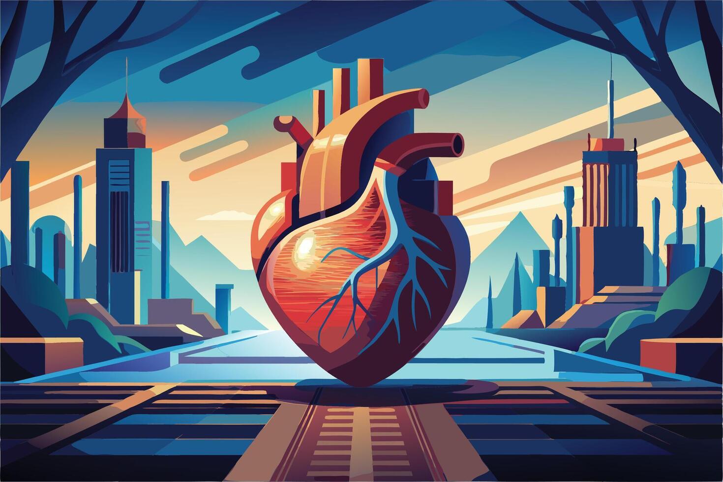 art of Human heart drawing Abstract minimal flat art vector
