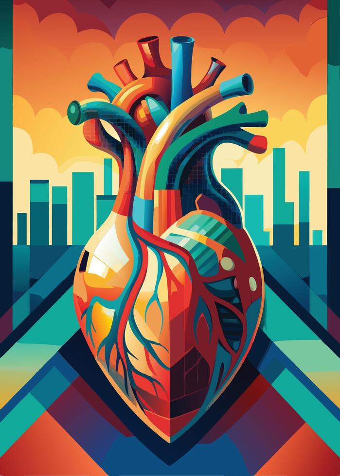 art of Human heart drawing Abstract minimal flat art vector