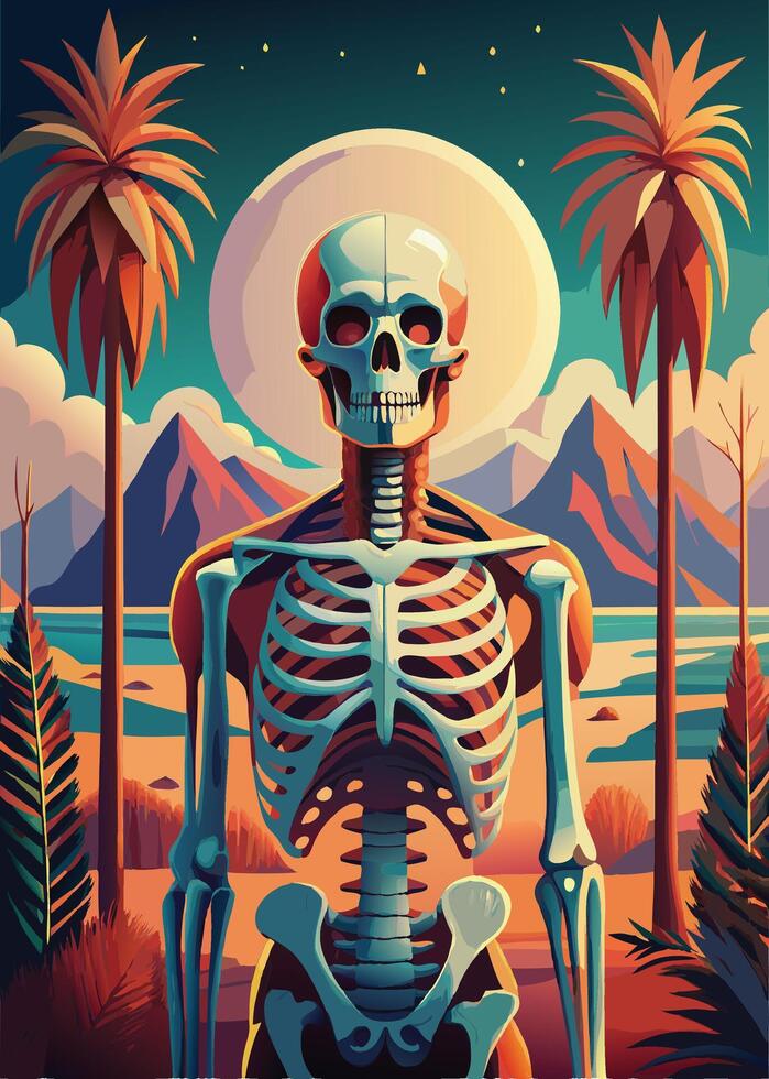 art of Human skeleton drawing Abstract minimal flat art vector