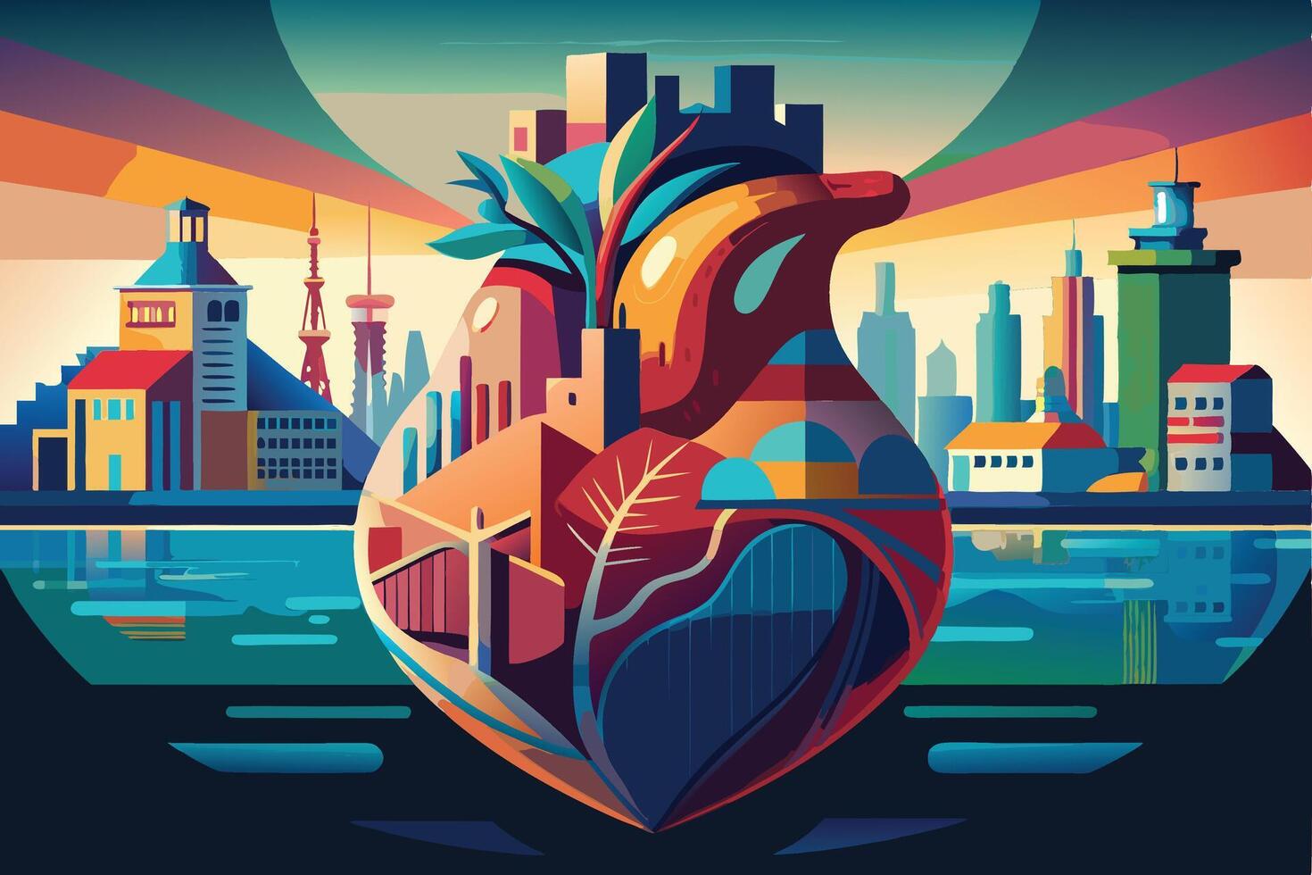 art of Human heart drawing Abstract minimal flat art vector