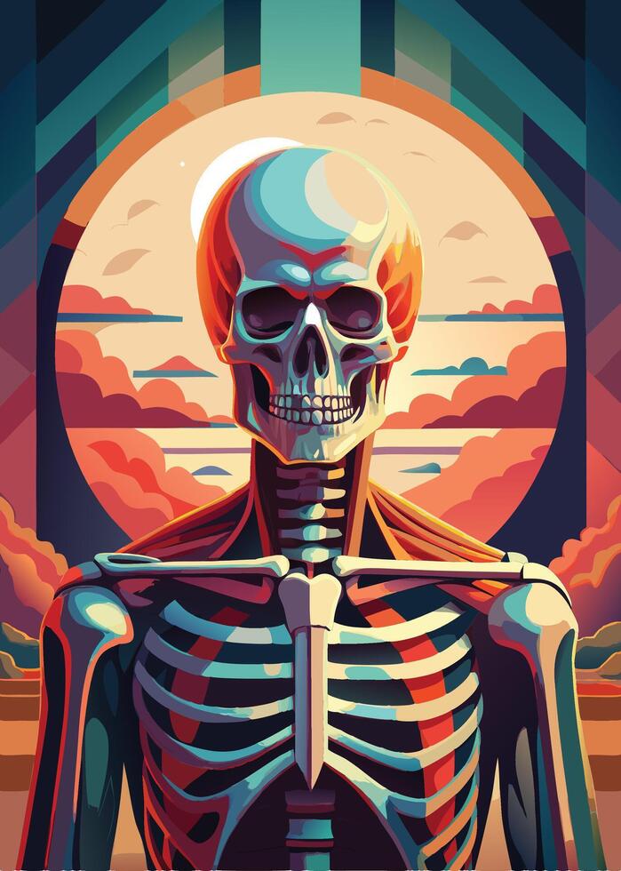art of Human skeleton drawing Abstract minimal flat art vector