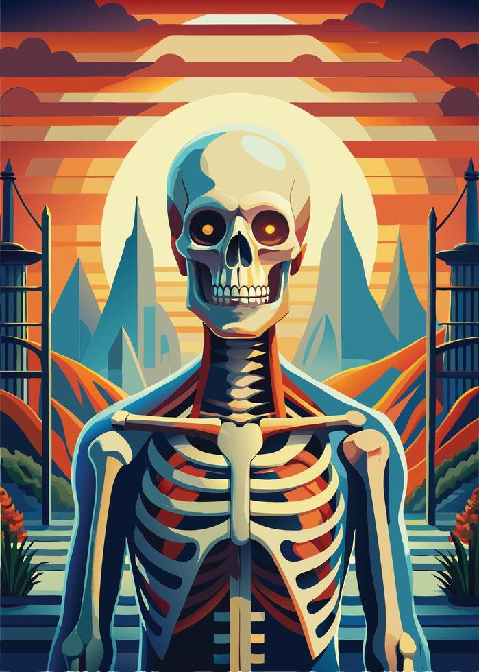 art of Human skeleton drawing Abstract minimal flat art vector