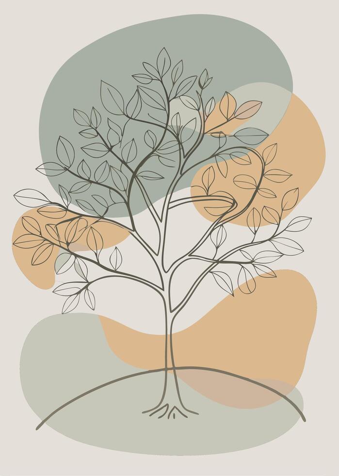 One line art of Tree drawing Abstract minimal continuous line art wall decor vector