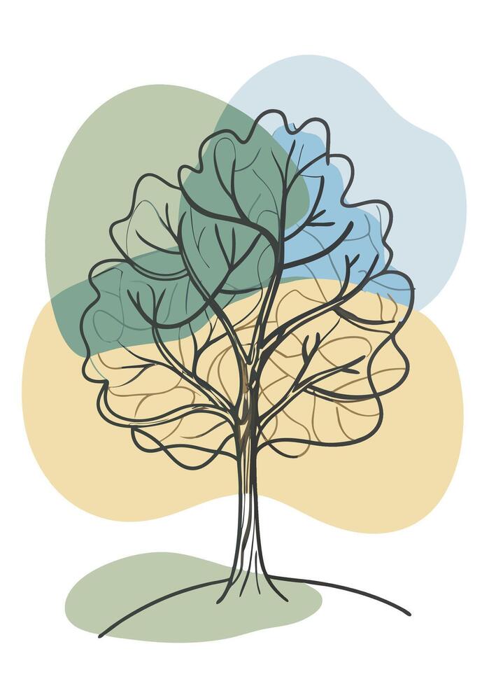 One line art of Tree drawing Abstract minimal continuous line art wall decor vector