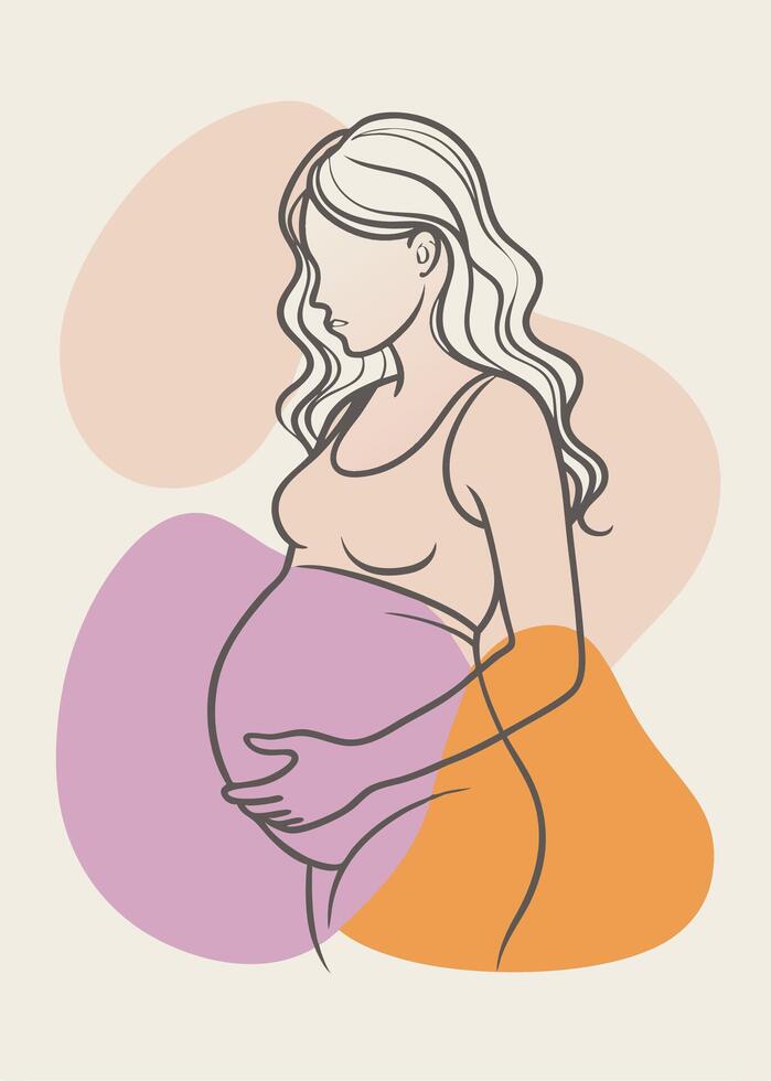 Pregnant women drawing Abstract minimal continuous line wall decor vector