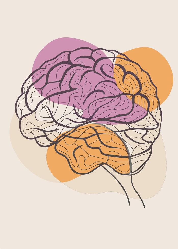 Human brain drawing Abstract minimal continuous line wall decor vector