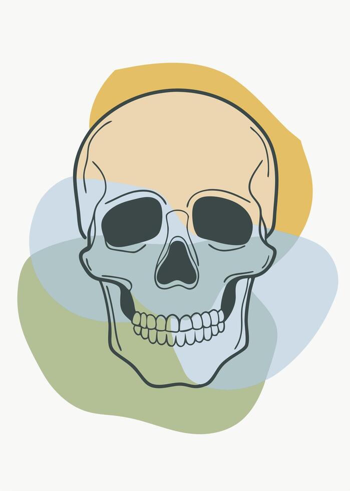 Skull sketch drawing abstract minimal continuous line wall decor vector