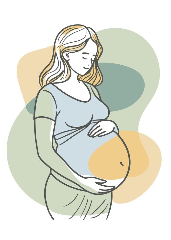 Pregnant women drawing Abstract minimal continuous line wall decor vector