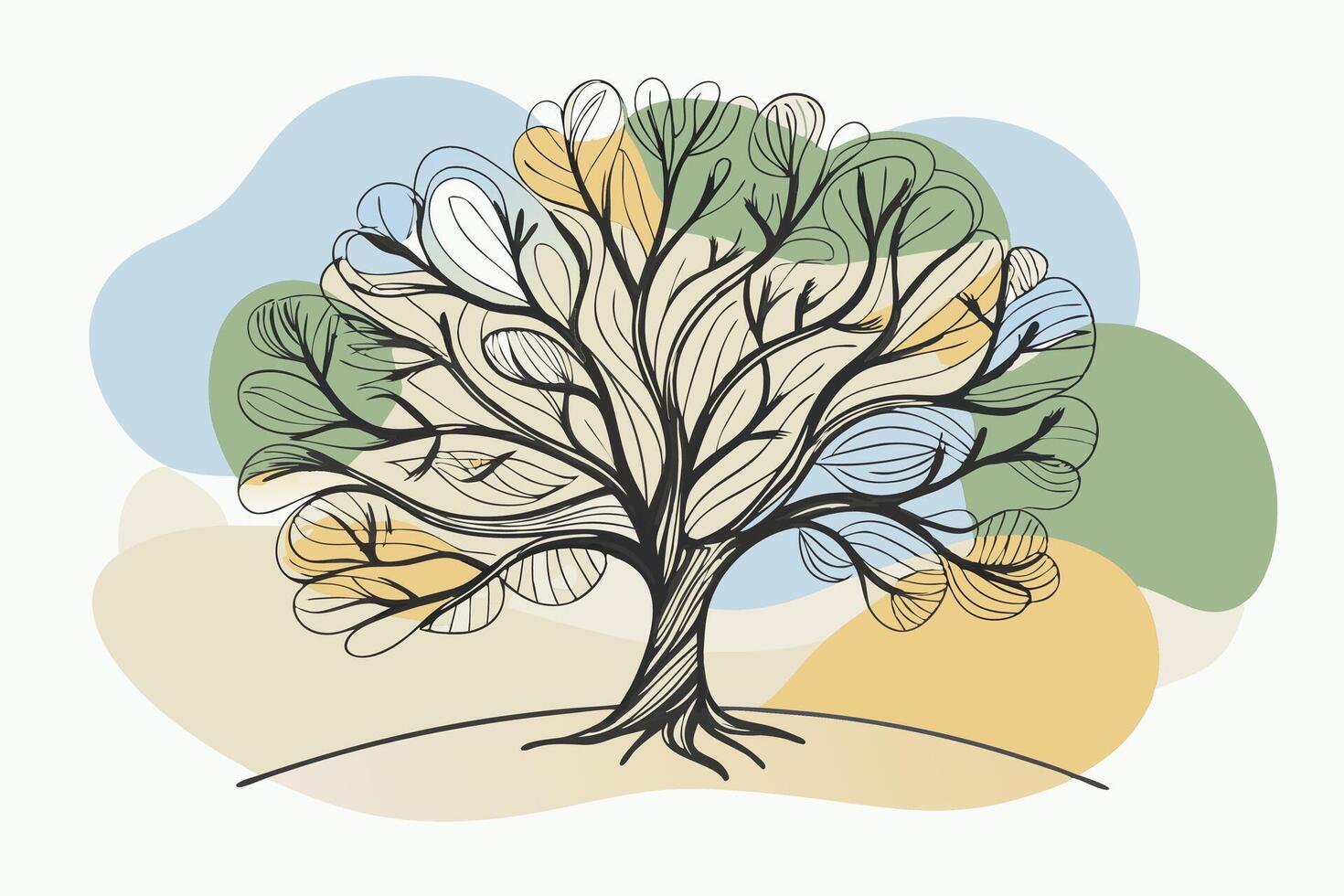 One line art of Tree drawing Abstract minimal continuous line art wall decor vector