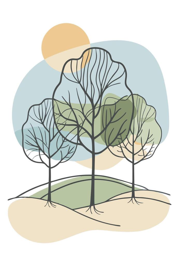 One line art of Tree drawing Abstract minimal continuous line art wall decor vector