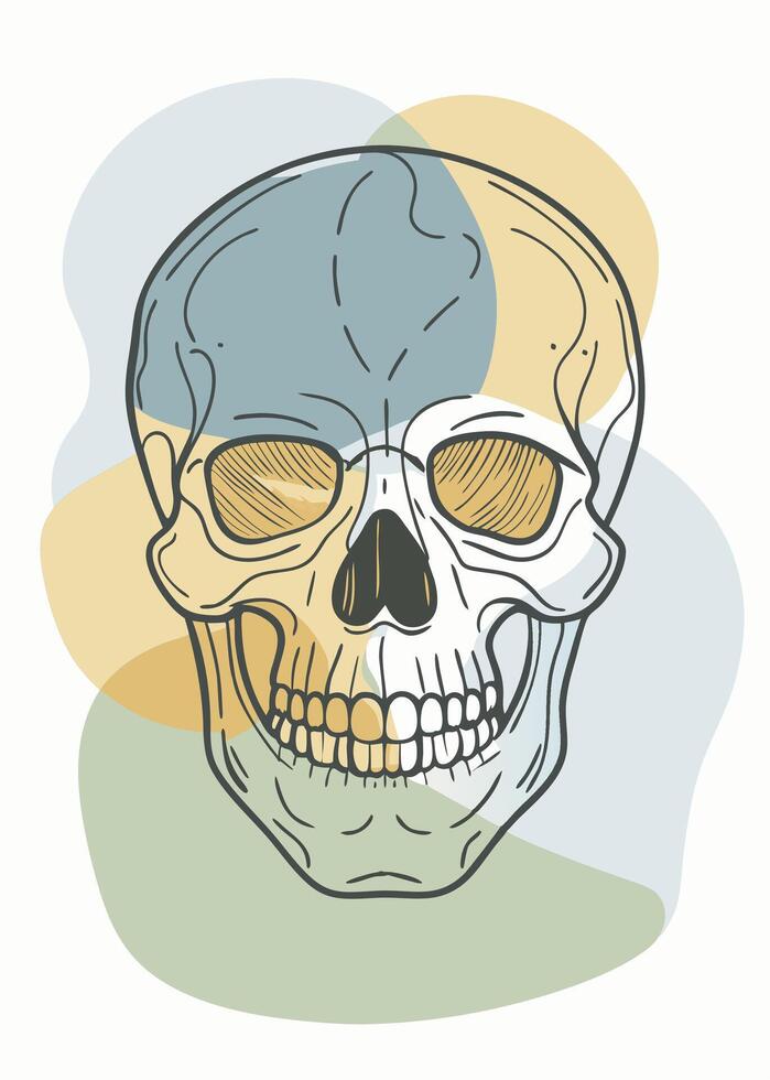 Skull sketch drawing abstract minimal continuous line wall decor vector