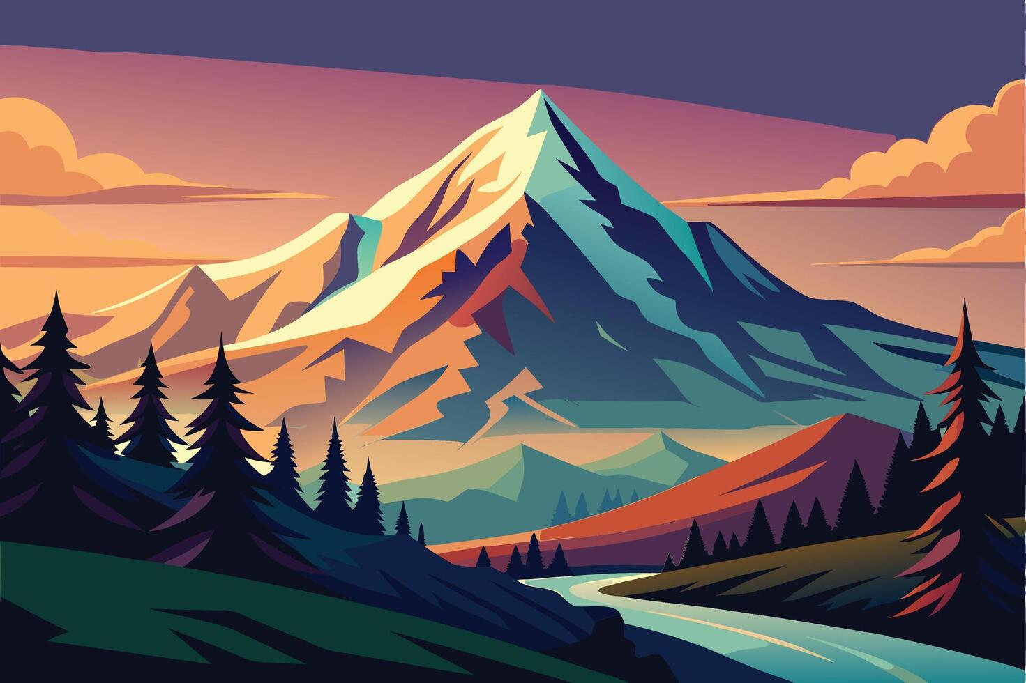 Abstract minimal mountain flat art vector