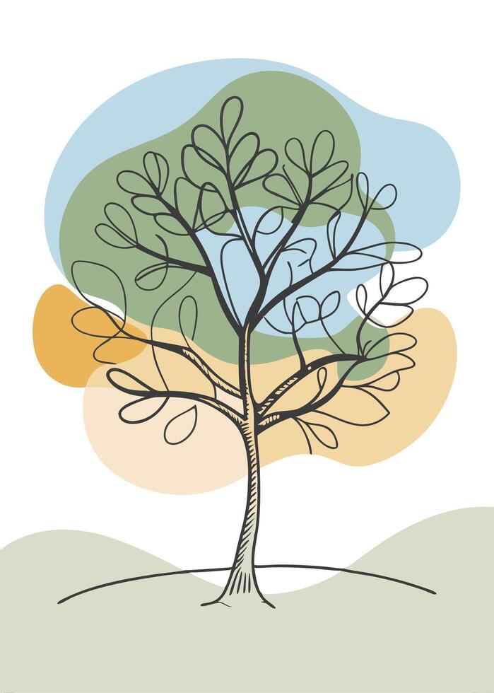 One line art of Tree drawing Abstract minimal continuous line art wall decor vector