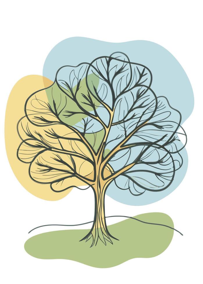 One line art of Tree drawing Abstract minimal continuous line art wall decor vector