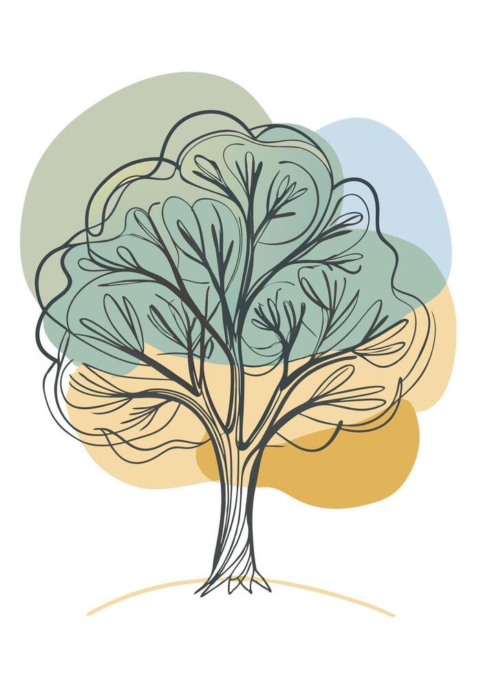 One line art of Tree drawing Abstract minimal continuous line art wall decor vector