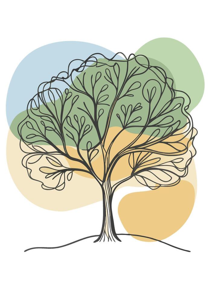 One line art of Tree drawing Abstract minimal continuous line art wall decor vector