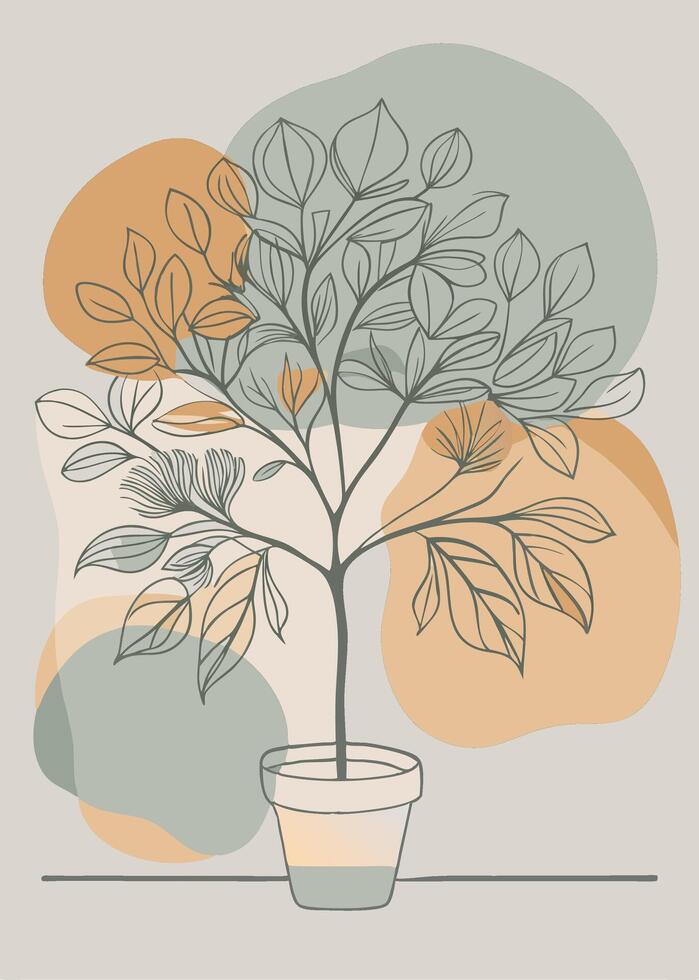 One line art of Tree drawing Abstract minimal continuous line art wall decor vector