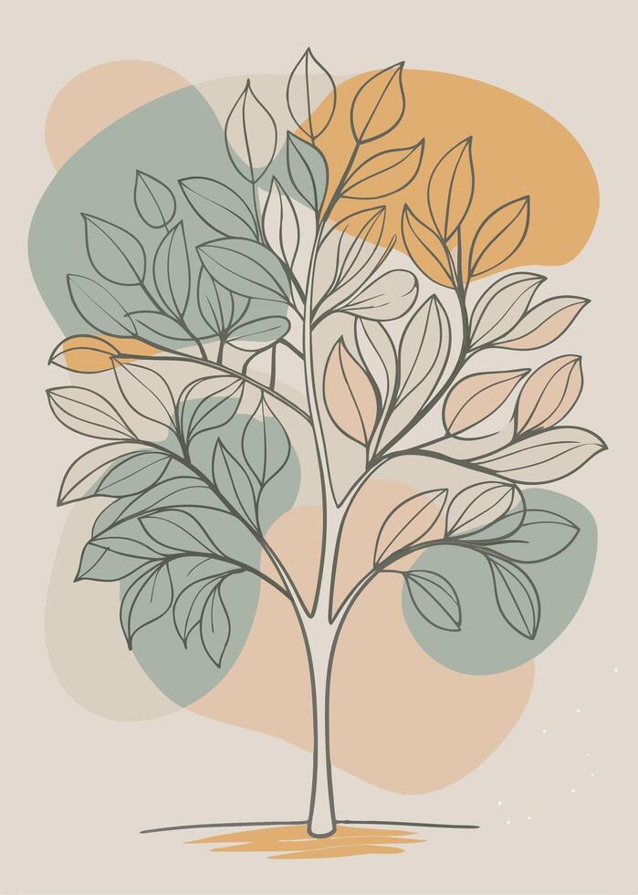 One line art of Tree drawing Abstract minimal continuous line art wall decor vector