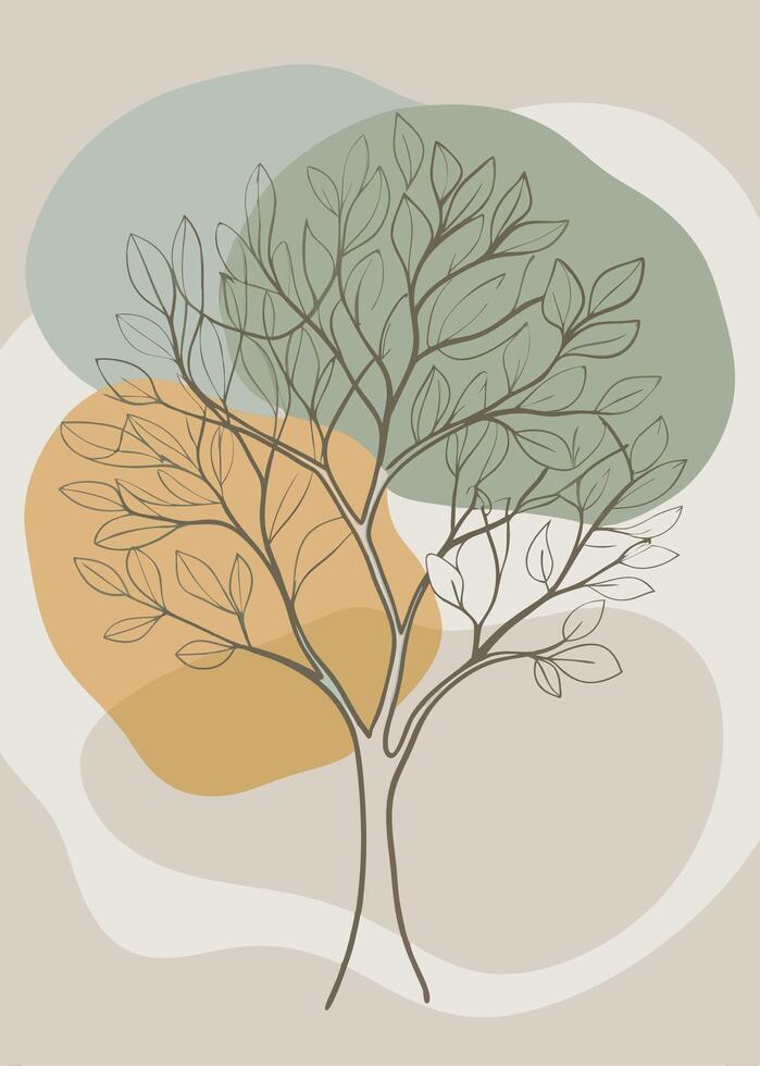 One line art of Tree drawing Abstract minimal continuous line art wall decor vector