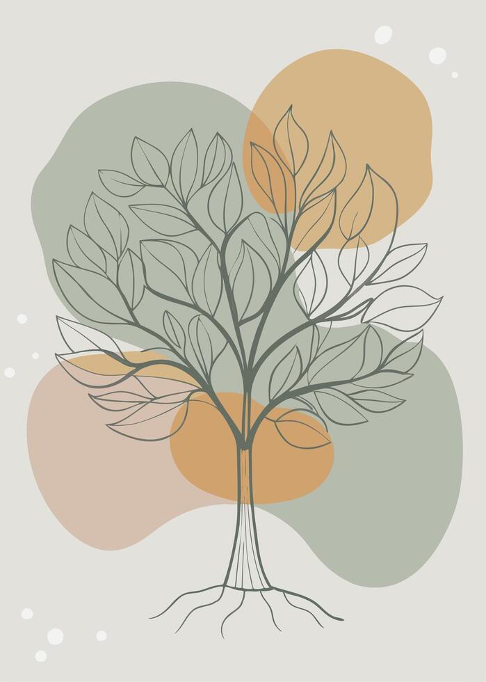 One line art of Tree drawing Abstract minimal continuous line art wall decor vector