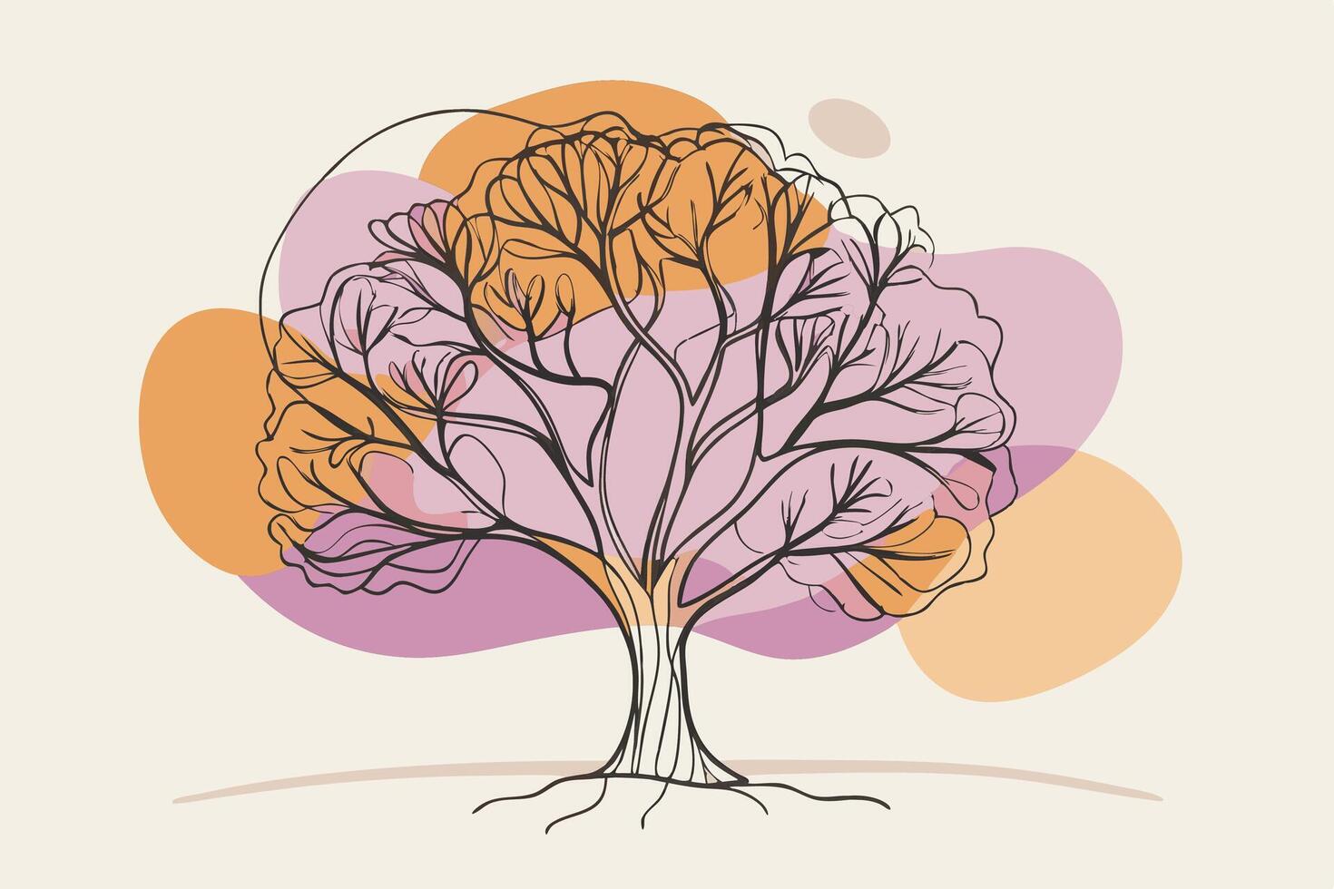 One line art of Tree drawing Abstract minimal continuous line art wall decor vector
