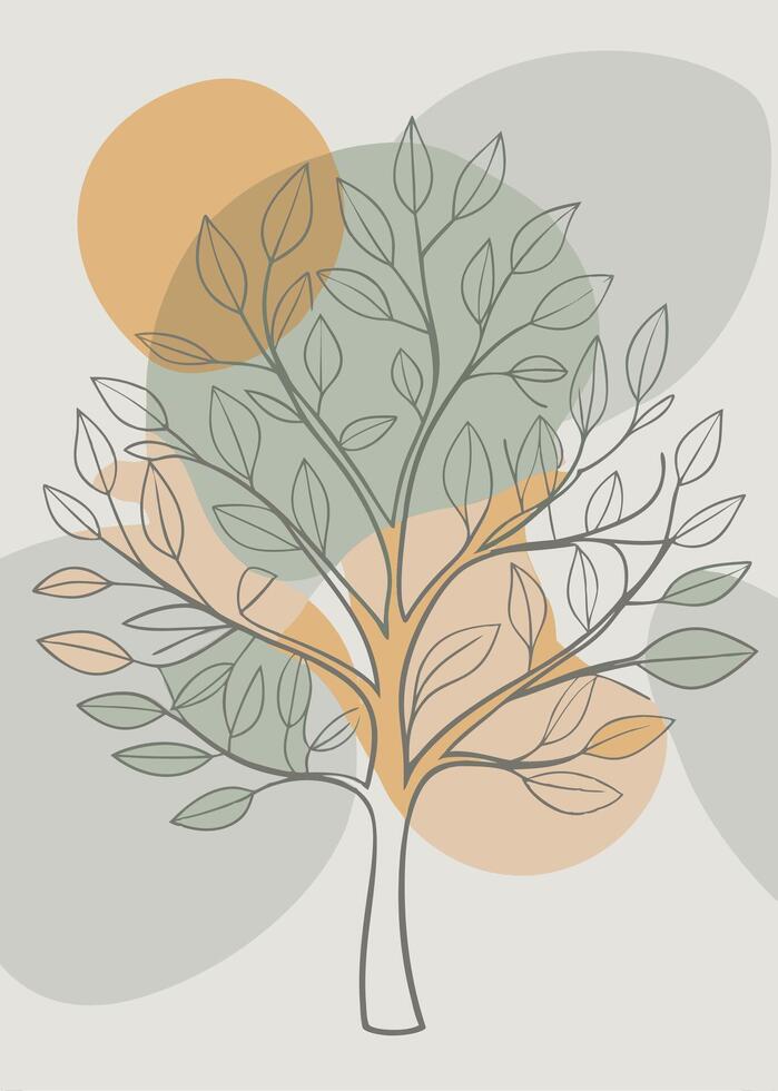 One line art of Tree drawing Abstract minimal continuous line art wall decor vector