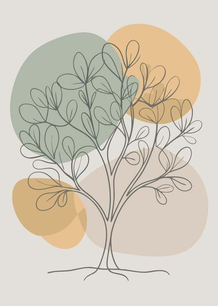 One line art of Tree drawing Abstract minimal continuous line art wall decor vector